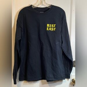 Rest Easy Black Long Sleeve Tee with Yellow Text Graphic